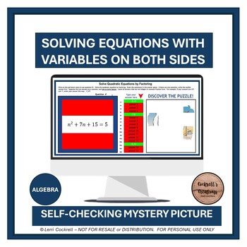 Preview of Equations with Variables on Both Sides (Integer Solutions) Self-Checking Digital