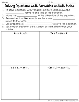 Solving Equations with Variables on Both Sides Notes | TpT