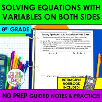 Preview of Solving Equations with Variables on Both Sides Notes & Practice | Guided Notes