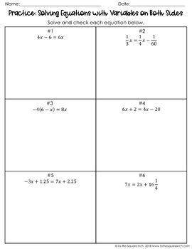 Solving Equations with Variables on Both Sides Notes Practice Guided Notes