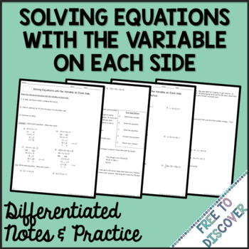 Preview of Solving Equations with Variables on Both Sides Notes & Practice