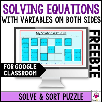 Preview of Solving Equations with Variables on Both Sides Puzzle Digital Google Classroom
