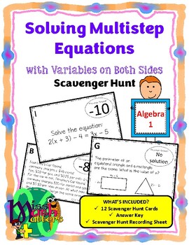 Preview of Solving Equations with Variables on Both Sides Scavenger Hunt - Algebra 1