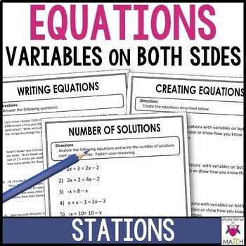 Preview of Solving Equations with Variables on Both Sides Stations Activity | Multistep