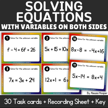 Preview of Solving Equations with Variables on Both Sides Task Cards