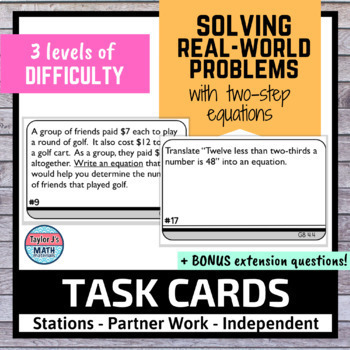 Preview of Two Step Equations Word Problems Task Cards
