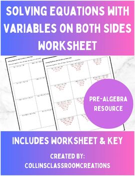 Preview of Solving Equations with Variables on Both Sides Worksheet Practice