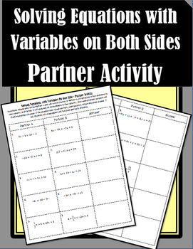 Preview of Solving Equations with Variables on Both Sides - Partner Activity