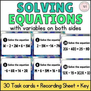 Preview of Solving Equations with Variables on both sides Algebra Task Cards