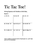 Solving Equations with Variables on Both Sides Tic Tac Toe
