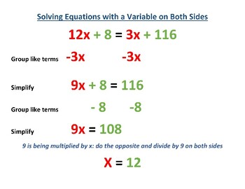 solving linear equations variables on both sides assignment