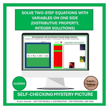 Preview of Solving Equations with the Distributive Property Integer Solutions Self-Checking
