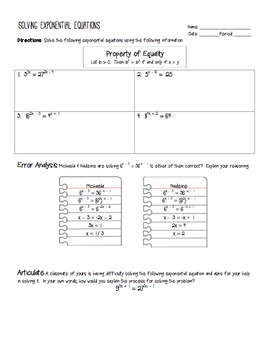 Solving Exponential Equations Practice Worksheet By Algebra Anj