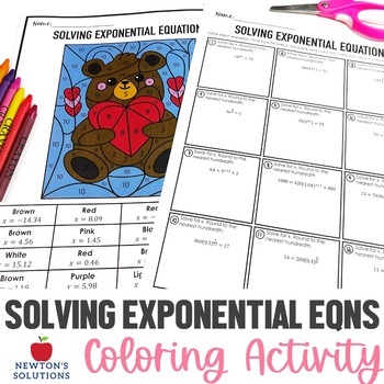 Preview of Solving Exponential Equations Using Logs Color by Number Valentine's Activity