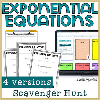 Preview of Solving Exponential Equations Using Same Bases Scavenger Hunt Algebra 2 Activity
