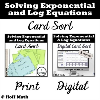 Preview of Solving Exponential Equations and Log Equations CARD SORT | PRINT and DIGITAL