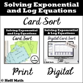 Solving Exponential Equations and Log Equations CARD SORT 