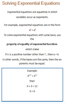 Preview of Solving Exponential Equations foldable