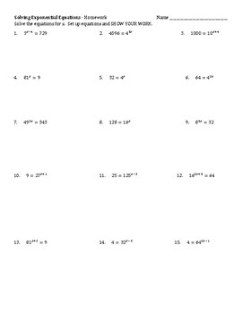 Solving Exponential Equations Practice Worksheet By Jedi Mathster