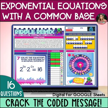 Preview of Solving Exponential Equations with a Common Base Activity Digital Crack the Code