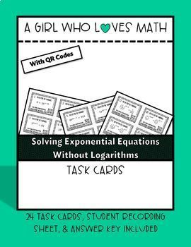 Preview of Solving Exponential Equations without Logarithms Task Cards