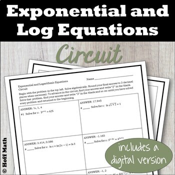 Preview of Solving Exponential and Logarithmic Equations CIRCUIT | PRINT and DIGITAL