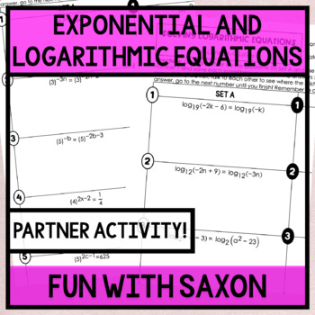 Preview of Solving Exponential and Logarithmic Equations Partner Activity!