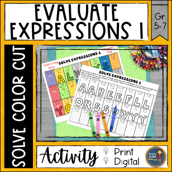 Preview of Evaluating Expressions 1 Math Activity - Color by Code, Cut and Paste Worksheet