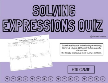 Preview of Solving Expressions Quiz