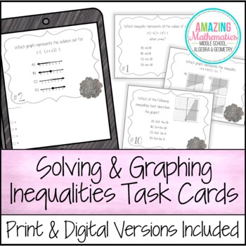 Preview of Solving & Graphing Inequalities - Task Cards - PDF & Digital