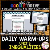 Solving Inequalities Algebra 1 Warm Ups GOOGLE FORMS