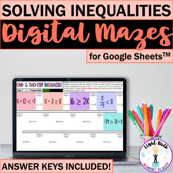 Preview of Solving Inequalities Digital Maze Activities for Google Sheets