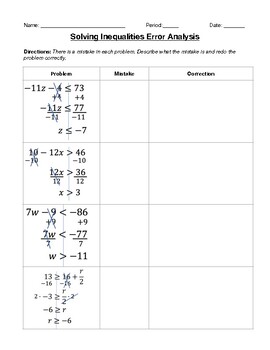 Preview of Solving Inequalities Error Analysis