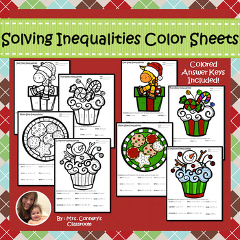 Preview of Solving Inequalities Holiday/Christmas Color Sheets