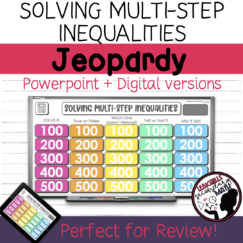 Preview of Solving Inequalities | Jeopardy Game | PLUS Digital Access