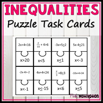 Preview of Inequalities Puzzle Task Cards