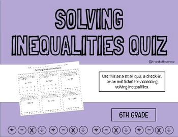Preview of Solving Inequalities Quiz