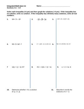 Preview of Solving Inequalities Quiz W/ Word Problems (No Compound)