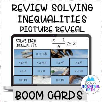 Preview of Solving Inequalities Review Picture Reveal Boom Cards-Digital Task Cards