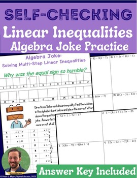 Preview of Solving Inequalities Self-Checking Joke Practice