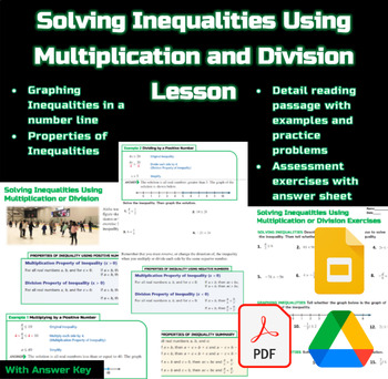Preview of Solving Inequalities Using Multiplication or Division Lesson :Digital