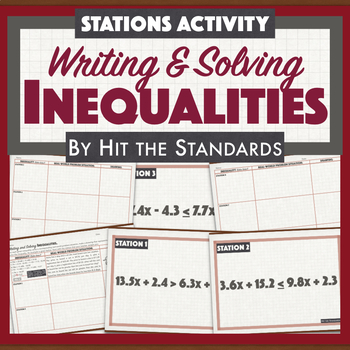 Preview of Solving Inequalities & Writing Real-World Problems Stations Drawing Activity.
