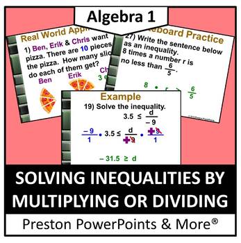 Preview of (Alg 1) Solving Inequalities by Multiplying or Dividing in a PowerPoint