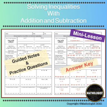 Preview of Solving Inequalities with Addition and Subtraction, Guided Notes and Practice