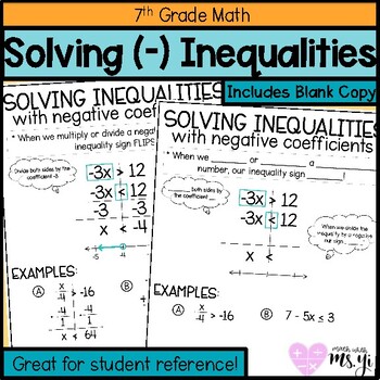Preview of Solving Inequalities with Negative Coefficient Anchor Chart