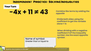 Preview of Solving Inequalities with a Negative Coefficient -PearDeck Version