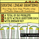 Solving Linear Equation Worksheets (One-Step, Two-Step, Mu