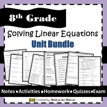 Preview of Solving Linear Equations Bundle - 8.EE.7 {EDITABLE}