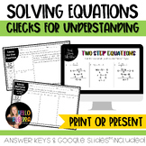 Solving Linear Equations Checks for Understanding