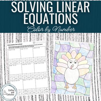 Preview of Solving Linear Equations Color by Number Thanksgiving